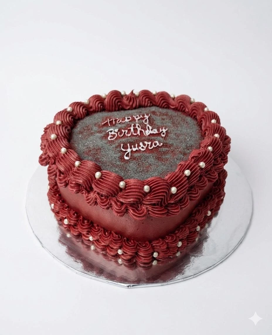 Burgundy heart birthday cake