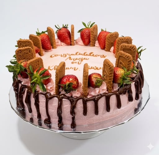 Biscoff and strawberry drip cake