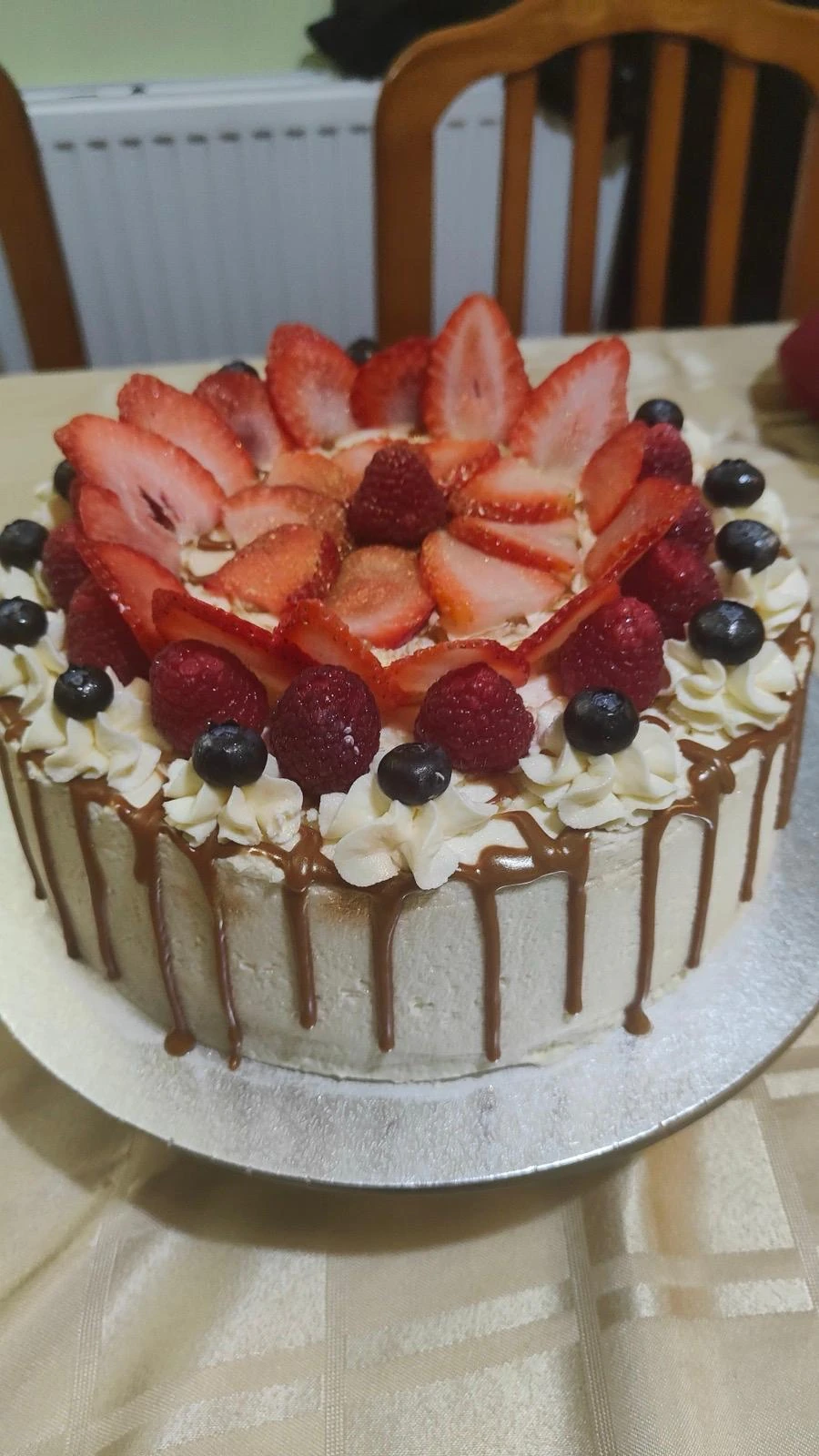Strawberry and chocolate drip cake